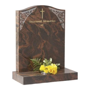 Twilight Red Granite Ogee Headstone with Gilded Cross