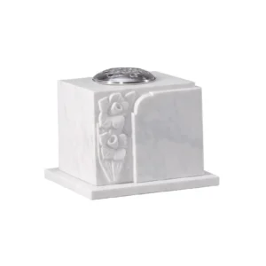 White Marble Memorial Vase with Carved Daffodil